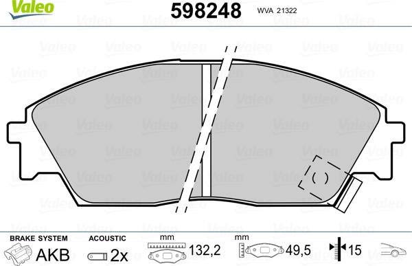 Valeo 598248 - Brake Pad Set, disc brake autospares.lv