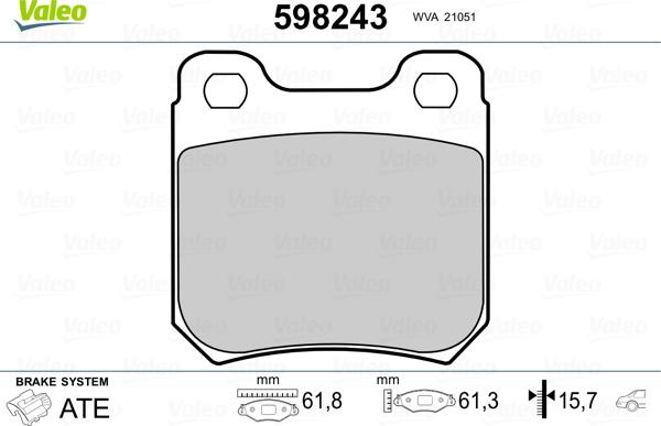 Valeo 598243 - Brake Pad Set, disc brake autospares.lv