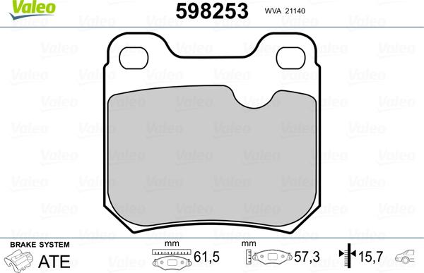 Valeo 598253 - Brake Pad Set, disc brake autospares.lv