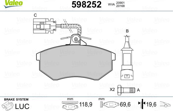 Valeo 598252 - Brake Pad Set, disc brake autospares.lv