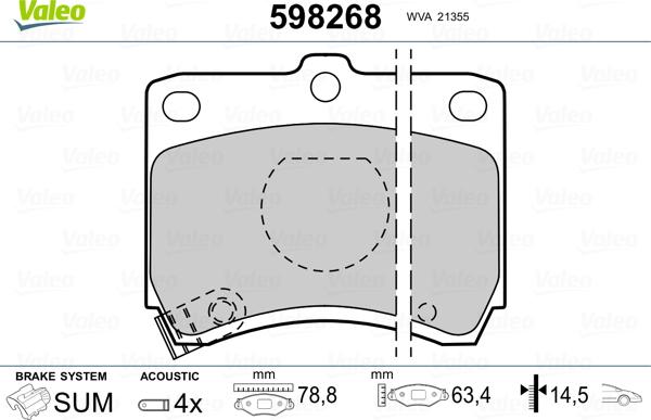 Valeo 598268 - Brake Pad Set, disc brake autospares.lv