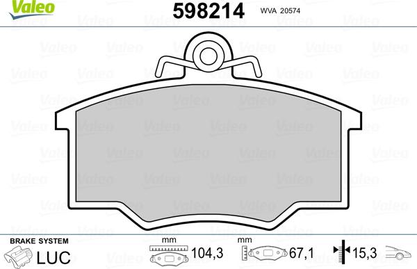 Valeo 598214 - Brake Pad Set, disc brake autospares.lv