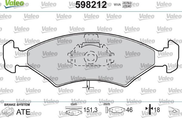 Valeo 598212 - Brake Pad Set, disc brake autospares.lv