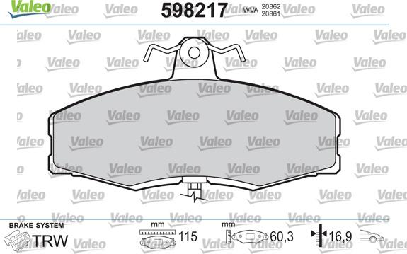 Valeo 598217 - Brake Pad Set, disc brake autospares.lv