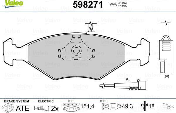 Valeo 598271 - Brake Pad Set, disc brake autospares.lv