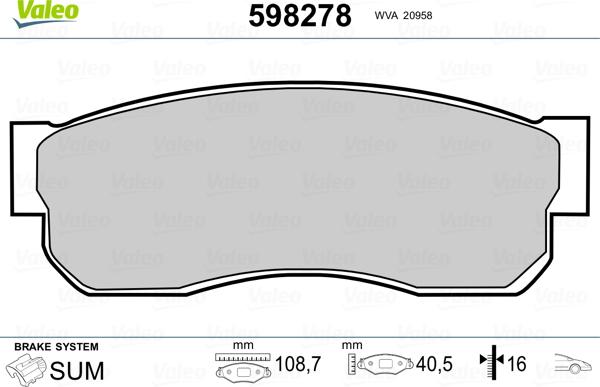 Valeo 598278 - Brake Pad Set, disc brake autospares.lv