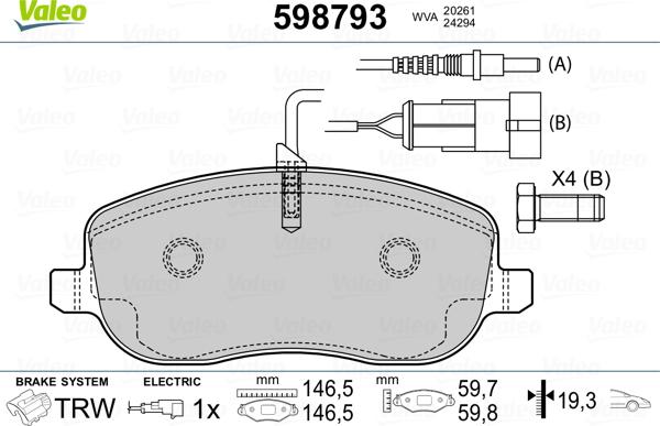 Valeo 598793 - Brake Pad Set, disc brake autospares.lv