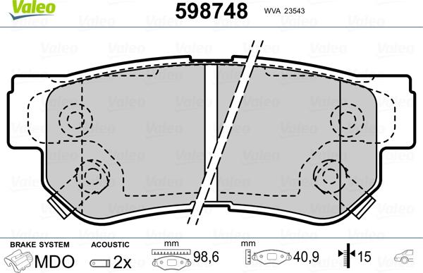 Valeo 598748 - Brake Pad Set, disc brake autospares.lv