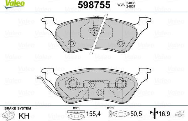 Valeo 598755 - Brake Pad Set, disc brake autospares.lv