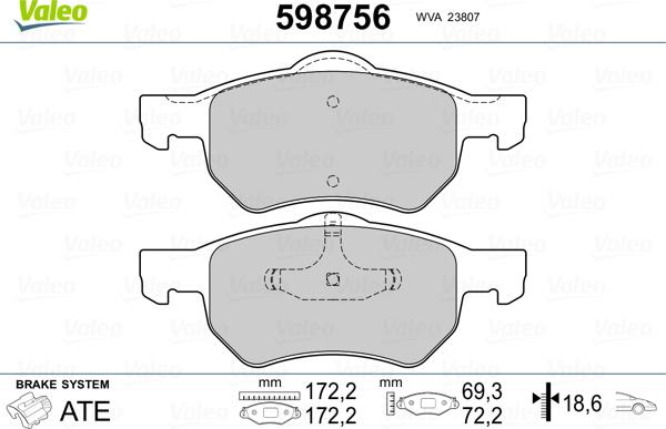 Valeo 598756 - Brake Pad Set, disc brake autospares.lv