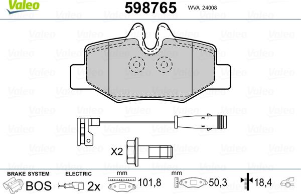 Valeo 598765 - Brake Pad Set, disc brake autospares.lv