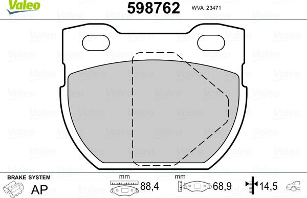 Valeo 598762 - Brake Pad Set, disc brake autospares.lv