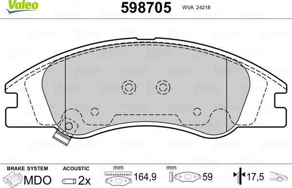 Valeo 598705 - Brake Pad Set, disc brake autospares.lv