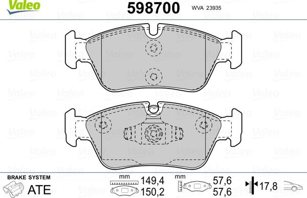 Valeo 598700 - Brake Pad Set, disc brake autospares.lv