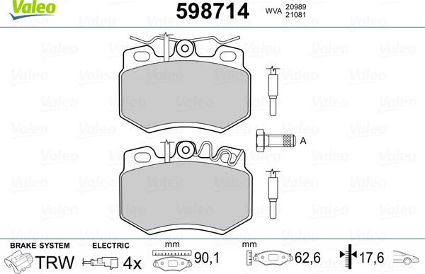 Valeo 598714 - Brake Pad Set, disc brake autospares.lv