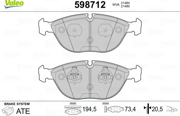 Valeo 598712 - Brake Pad Set, disc brake autospares.lv