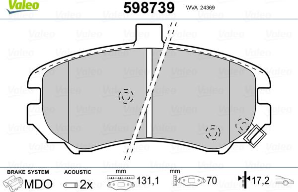 Valeo 598739 - Brake Pad Set, disc brake autospares.lv