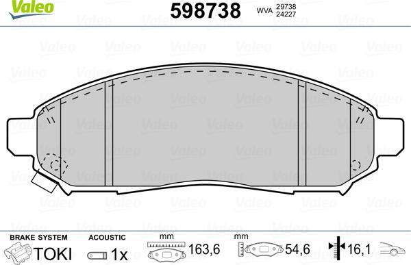 Valeo 598738 - Brake Pad Set, disc brake autospares.lv