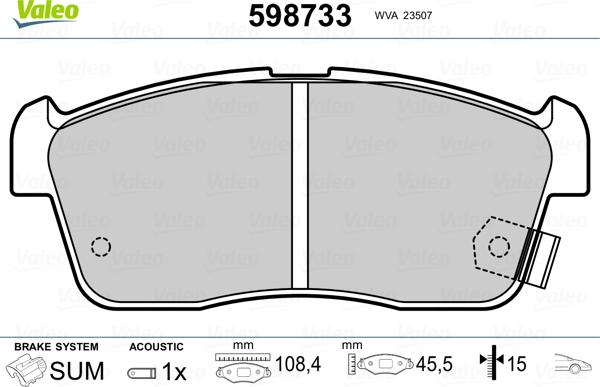 Valeo 598733 - Brake Pad Set, disc brake autospares.lv