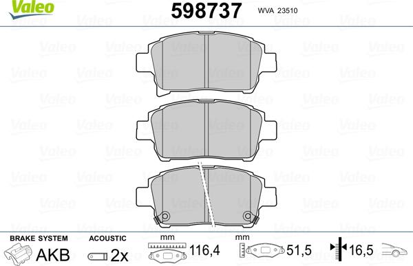 Valeo 598737 - Brake Pad Set, disc brake autospares.lv