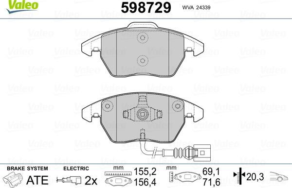 Valeo 598729 - Brake Pad Set, disc brake autospares.lv