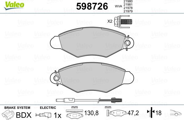 Valeo 598726 - Brake Pad Set, disc brake autospares.lv