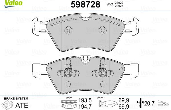 Valeo 598728 - Brake Pad Set, disc brake autospares.lv