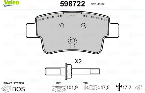 Valeo 598722 - Brake Pad Set, disc brake autospares.lv