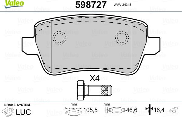 Valeo 598727 - Brake Pad Set, disc brake autospares.lv