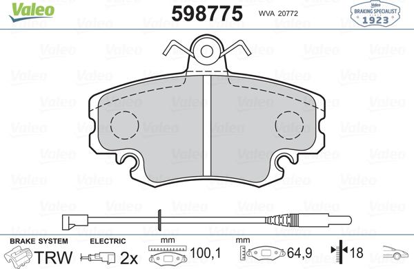 Valeo 598775 - Brake Pad Set, disc brake autospares.lv