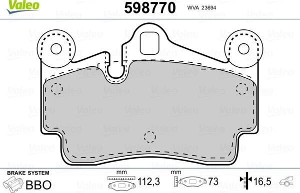 Valeo 598770 - Brake Pad Set, disc brake autospares.lv