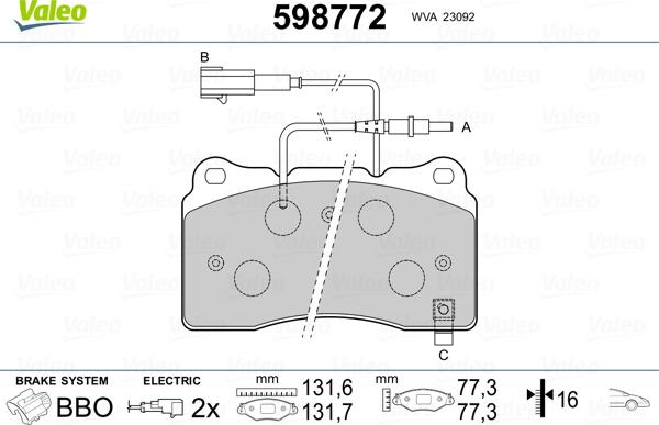 Valeo 598772 - Brake Pad Set, disc brake autospares.lv