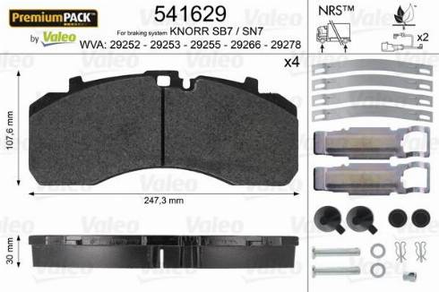 Valeo 541629 - Brake Pad Set, disc brake autospares.lv