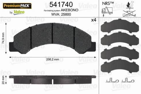 Valeo 541740 - Brake Pad Set, disc brake autospares.lv