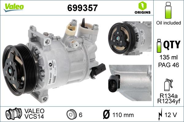 Valeo 699357 - Compressor, air conditioning autospares.lv