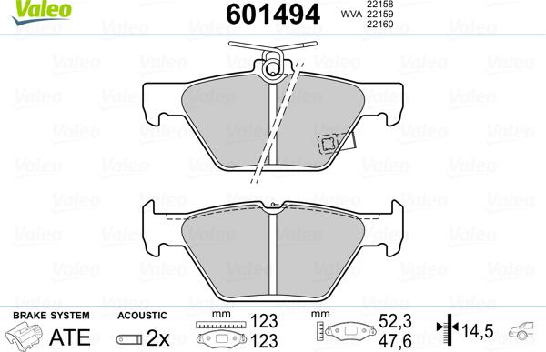 Valeo 601494 - Brake Pad Set, disc brake autospares.lv