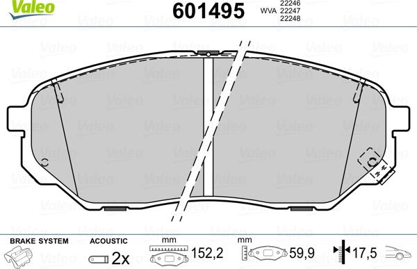 Valeo 601495 - Brake Pad Set, disc brake autospares.lv