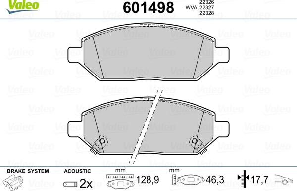 Valeo 601498 - Brake Pad Set, disc brake autospares.lv