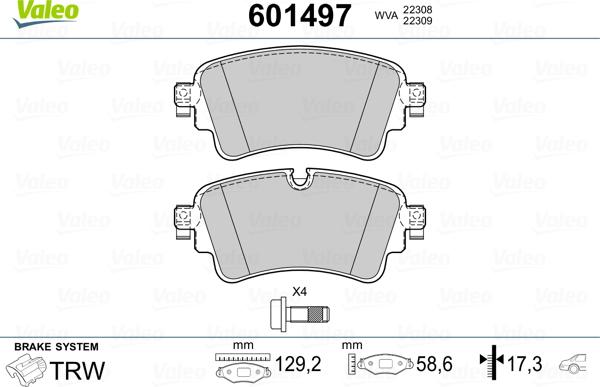 Valeo 601497 - Brake Pad Set, disc brake autospares.lv