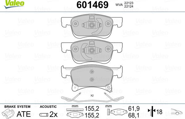 Valeo 601469 - Brake Pad Set, disc brake autospares.lv