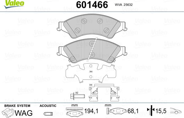 Valeo 601466 - Brake Pad Set, disc brake autospares.lv