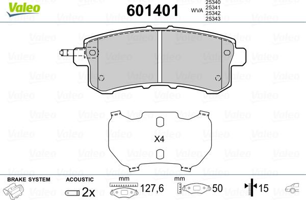 Valeo 601401 - Brake Pad Set, disc brake autospares.lv