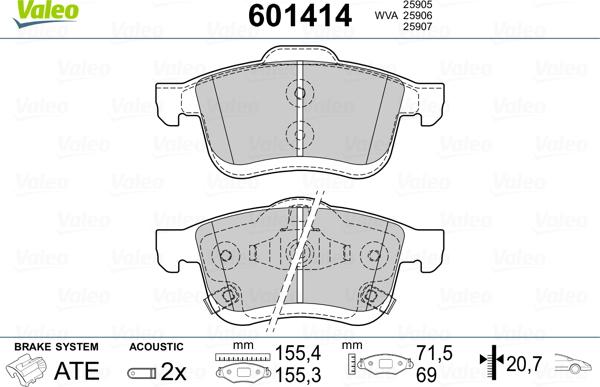 Valeo 601414 - Brake Pad Set, disc brake autospares.lv