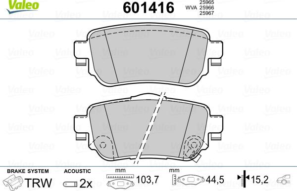 Valeo 601416 - Brake Pad Set, disc brake autospares.lv