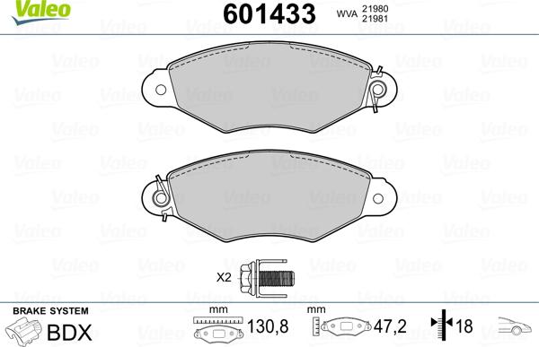 Valeo 601433 - Brake Pad Set, disc brake autospares.lv