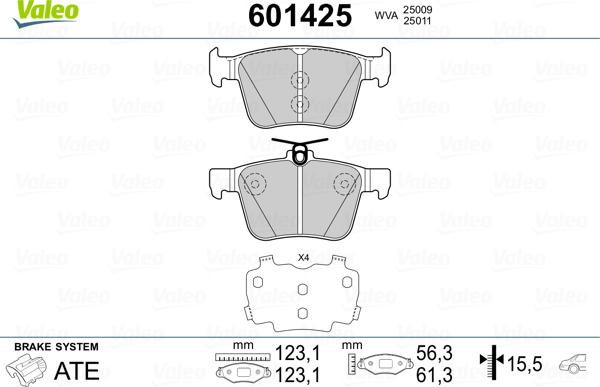 Valeo 601425 - Brake Pad Set, disc brake autospares.lv