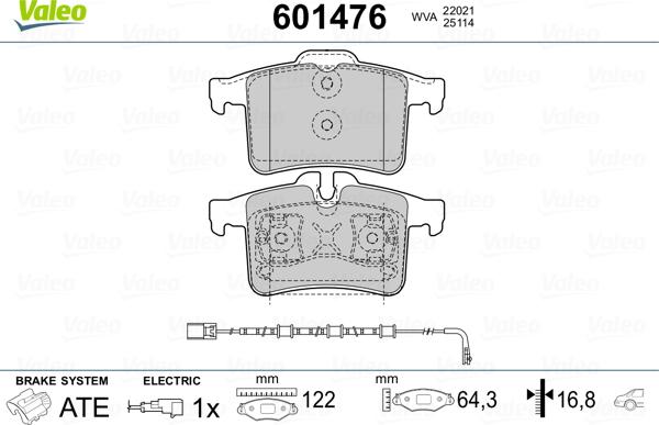 Valeo 601476 - Brake Pad Set, disc brake autospares.lv