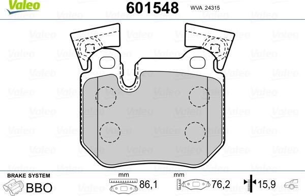 Valeo 601548 - Brake Pad Set, disc brake autospares.lv