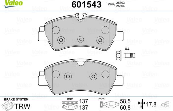 Valeo 601543 - Brake Pad Set, disc brake autospares.lv