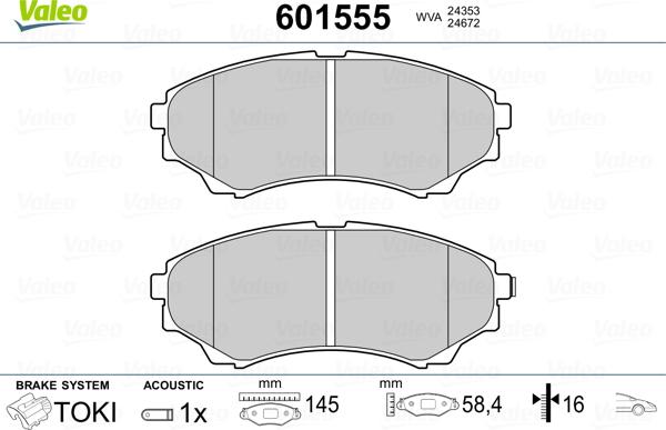 Valeo 601555 - Brake Pad Set, disc brake autospares.lv